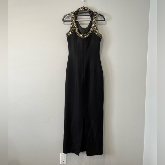 Vintage Black Full Length Gown w/ Gold Detailing - Picture 3 of 8